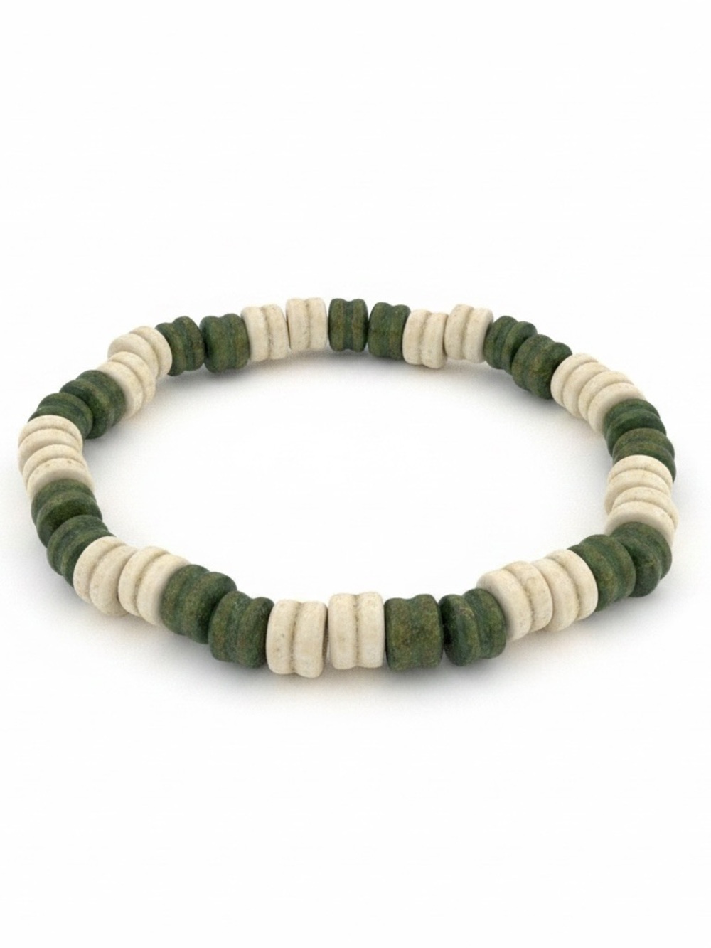 Green and Cream Beaded Stretch Bracelet - new